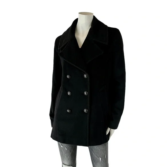 Stunning Karl Lagerfeld Black Double Breasted Wool Cashmere Pea Coat Jacket - Picture 4 of 11